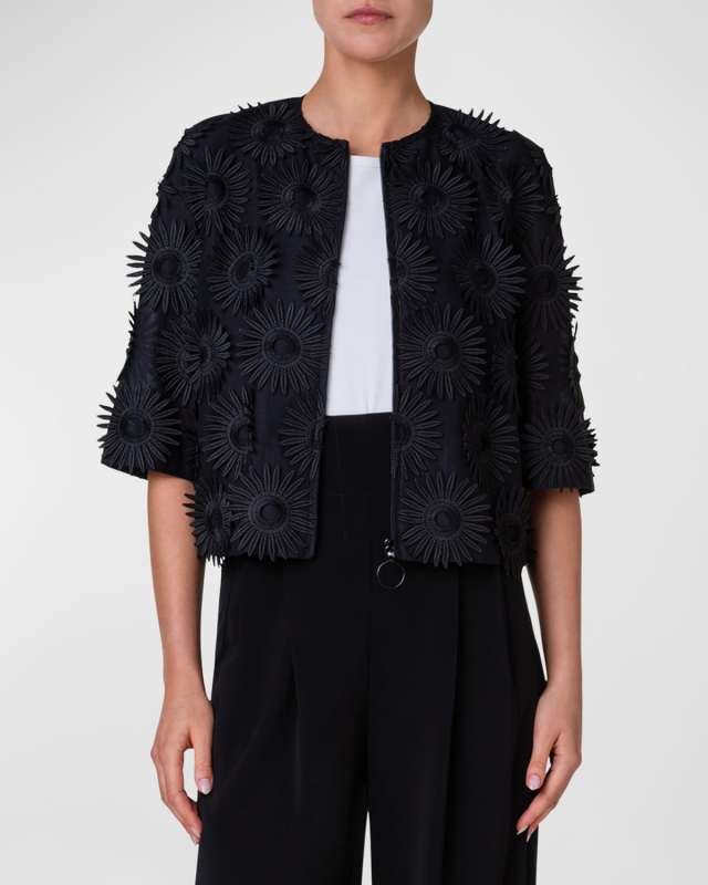 Hello Sunshine Superpose Embroidered Elbow-Sleeve Jacket